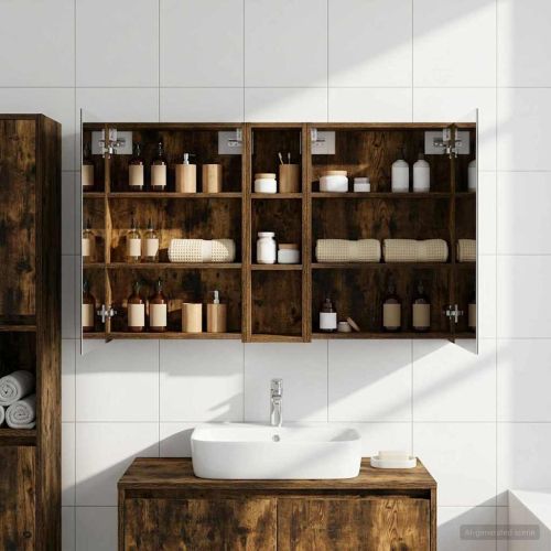 Комплект шкафове за баня с рафт 3 pcs 120 x 14,5 x 70 см