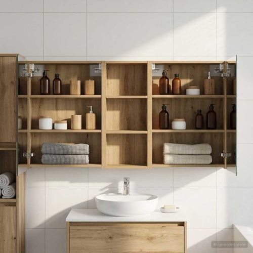 Комплект шкафове за баня с рафт 3 pcs 130 x 14,5 x 70 см