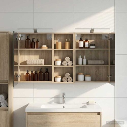 Комплект шкафове за баня с рафт 3 pcs 130 x 14,5 x 70 см