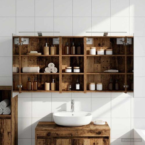 Комплект шкафове за баня с рафт 3 pcs 130 x 14,5 x 70 см