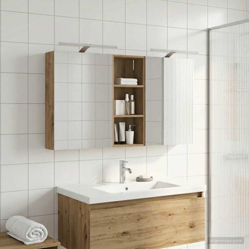 Комплект шкафове за баня с рафт 3 pcs 130 x 14,5 x 70 см