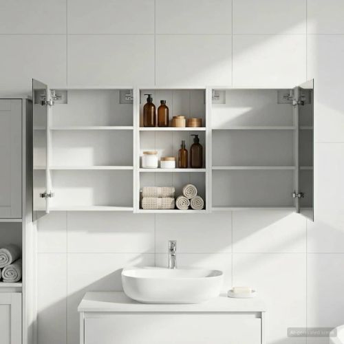 Комплект шкафове за баня с рафт 3 pcs 140 x 14,5 x 70 см