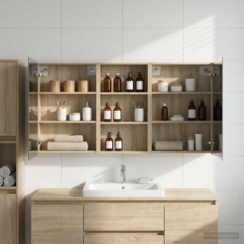 Комплект шкафове за баня с рафт 3 pcs 140 x 14,5 x 70 см