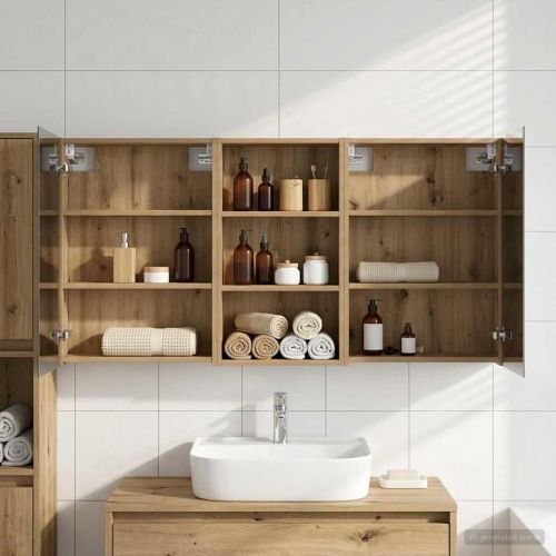 Комплект шкафове за баня с рафт 3 pcs 140 x 14,5 x 70 см