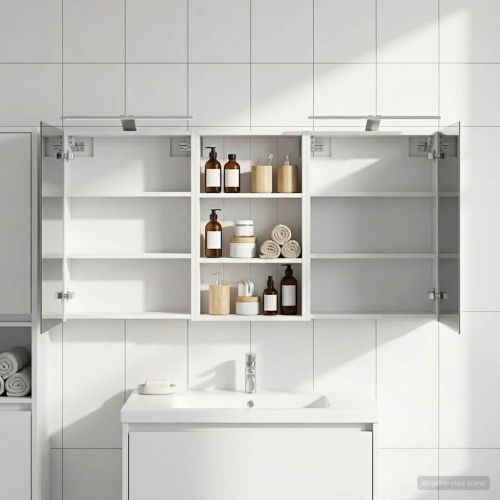 Комплект шкафове за баня с рафт 3 pcs 140 x 14,5 x 70 см