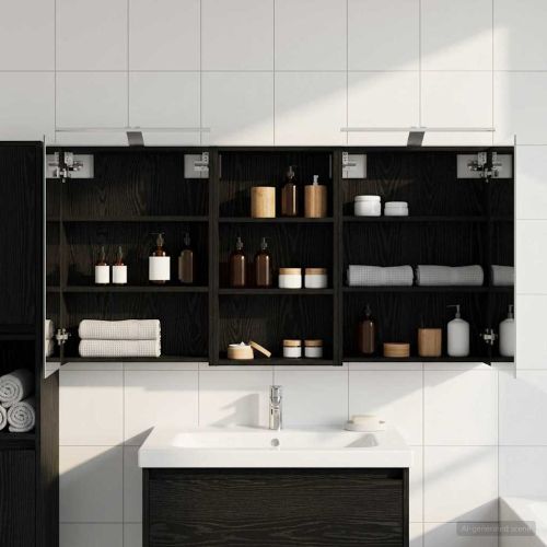 Комплект шкафове за баня с рафт 3 pcs 140 x 14,5 x 70 см