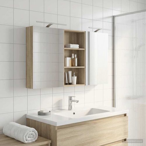 Комплект шкафове за баня с рафт 3 pcs 140 x 14,5 x 70 см