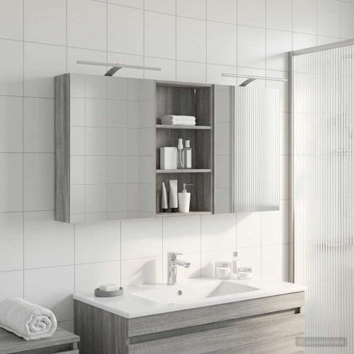 Комплект шкафове за баня с рафт 3 pcs 140 x 14,5 x 70 см