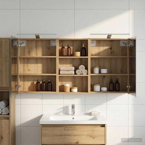 Комплект шкафове за баня с рафт 3 pcs 140 x 14,5 x 70 см