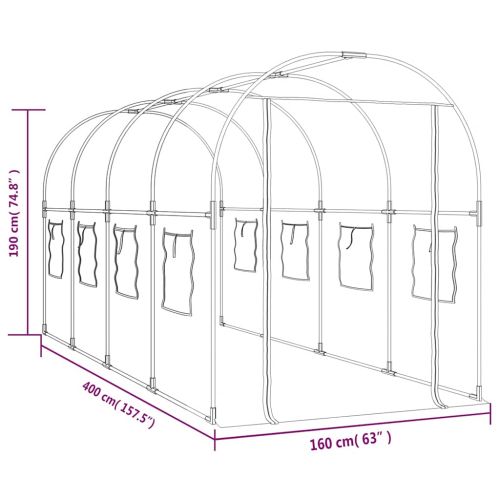 Прозрачна оранжерия 160x400x190 см PVC и стомана с прахова боя