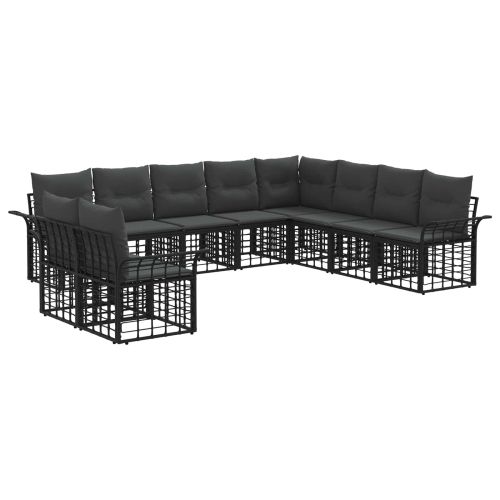 Комплект дивани за открито 10 pcs Черно и тъмно сиво Полиестер