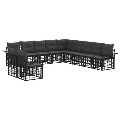 Комплект дивани за открито 11 pcs Черно и тъмно сиво Полиестер