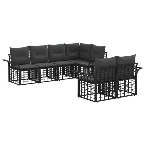 Комплект дивани за открито 7 pcs Черно и тъмно сиво Полиестер