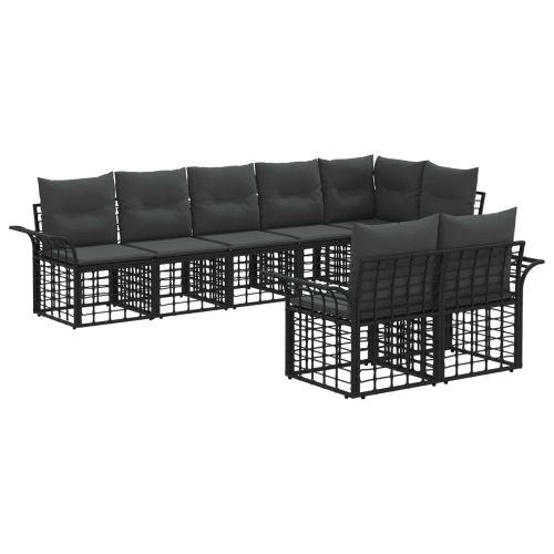 Комплект дивани за открито 8 pcs Черно и тъмно сиво Полиестер