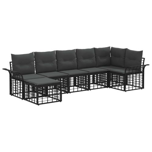 Комплект дивани за открито 7 pcs Черно и тъмно сиво Полиестер