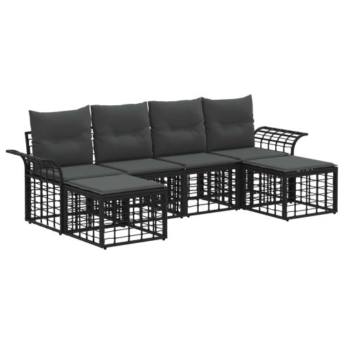 Комплект дивани за открито 6 pcs Черно и тъмно сиво Полиестер