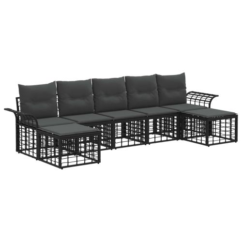 Комплект дивани за открито 7 pcs Черно и тъмно сиво Полиестер