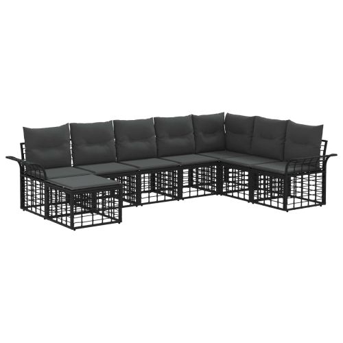 Комплект дивани за открито 8 pcs Черно и тъмно сиво Полиестер