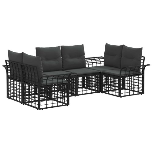 Комплект дивани за открито 6 pcs Черно и тъмно сиво Полиестер
