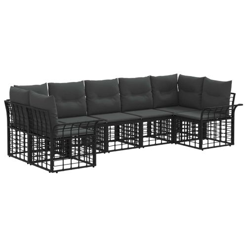 Комплект дивани за открито 7 pcs Черно и тъмно сиво Полиестер