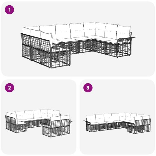 Комплект дивани за открито 9 pcs Черно и тъмно сиво Полиестер