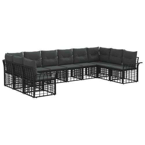 Комплект дивани за открито 10 pcs Черно и тъмно сиво Полиестер