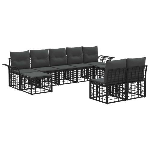 Комплект дивани за открито 9 pcs Черно и тъмно сиво Полиестер