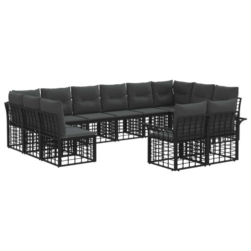 Комплект дивани за открито 12 pcs Черно и тъмно сиво Полиестер