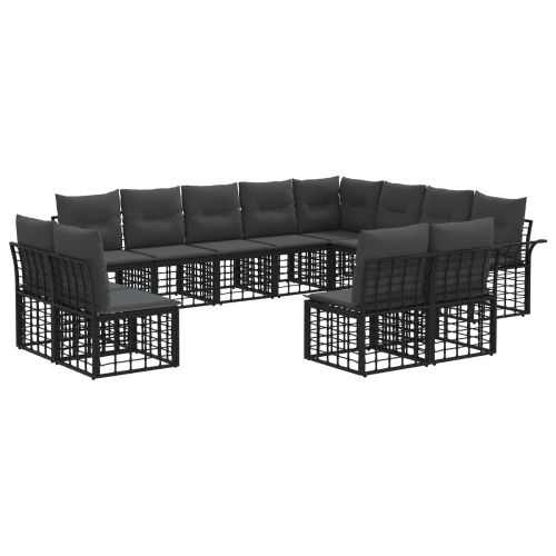 Комплект дивани за открито 12 pcs Черно и тъмно сиво Полиестер