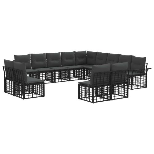 Комплект дивани за открито 13 pcs Черно и тъмно сиво Полиестер