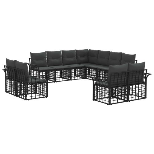 Комплект дивани за открито 11 pcs Черно и тъмно сиво Полиестер