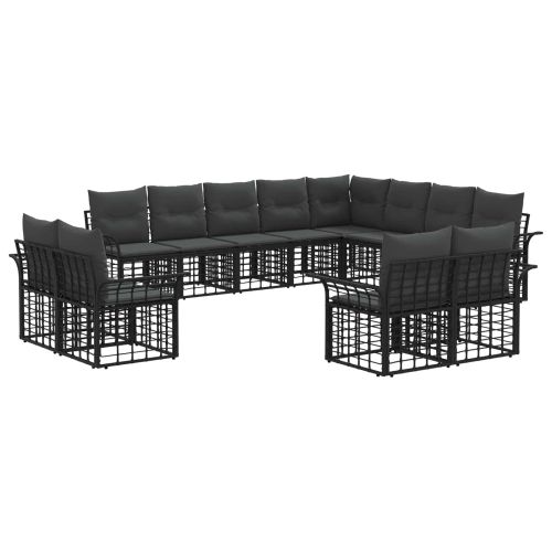 Комплект дивани за открито 12 pcs Черно и тъмно сиво Полиестер