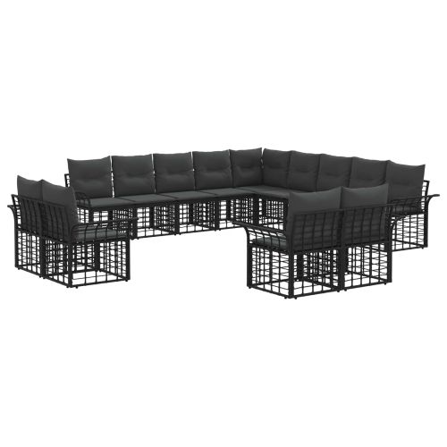 Комплект дивани за открито 13 pcs Черно и тъмно сиво Полиестер