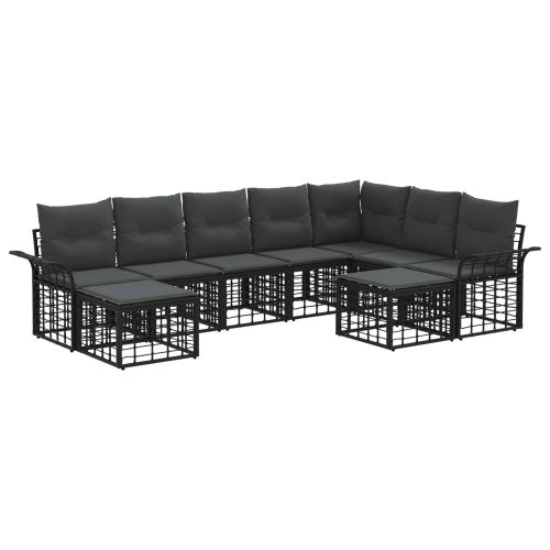Комплект дивани за открито 9 pcs Черно и тъмно сиво Полиестер