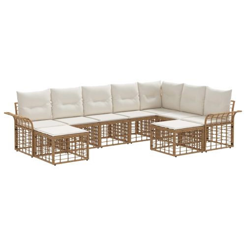 Комплект дивани за открито 9 pcs Естествено и кремаво бяло