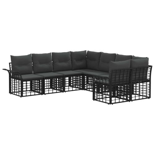 Комплект дивани за открито 8 pcs Черно и тъмно сиво Полиестер