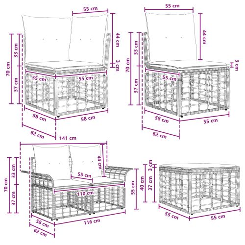 Комплект дивани за открито 11 pcs Черно и тъмно сиво Полиестер
