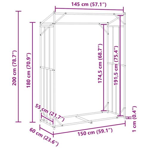 vidaxL Стойка за дърва за огрев с дъждобран, 150x60x200 см