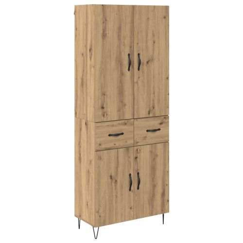 Висок шкаф с чекмедже 2 pcs Дъб Инженерна дървесина и стъкло