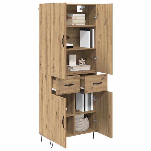 Висок шкаф с чекмедже 2 pcs Дъб Инженерна дървесина и стъкло