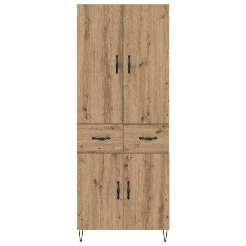 Висок шкаф с чекмедже 2 pcs Дъб Инженерна дървесина и стъкло