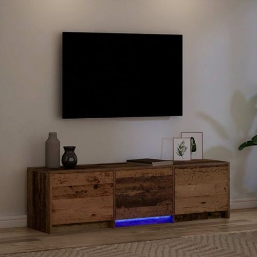 TV шкаф с LED с LED ленти Старо дърво 140 x 34 x 40 см