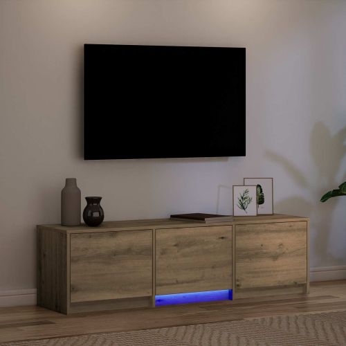 TV шкаф с LED с LED ленти Дъб Артизан 140 x 34 x 40 см