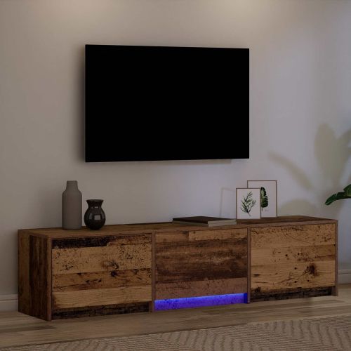 TV шкаф с LED с LED ленти Старо дърво 165 x 34 x 40 см