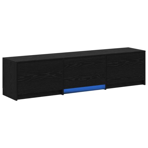 TV шкаф с LED с LED ленти с чекмедже Черен Дъб 165 x 34 x 40 см