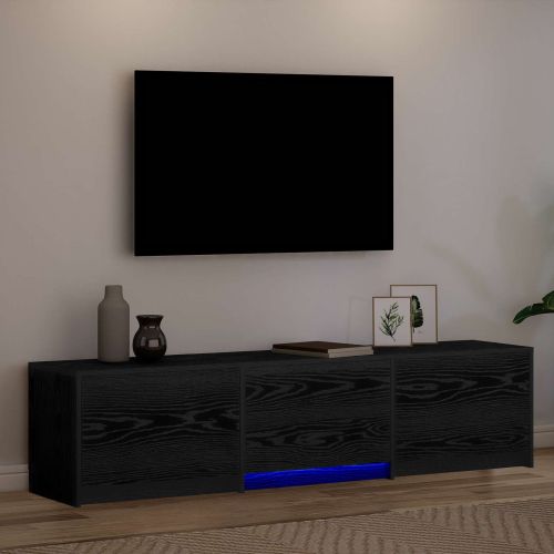 TV шкаф с LED с LED ленти с чекмедже Черен Дъб 165 x 34 x 40 см