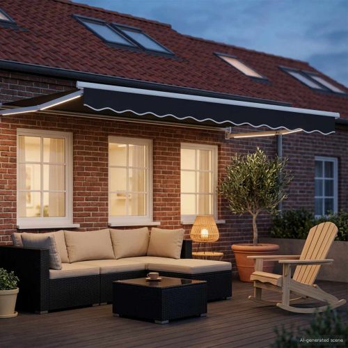 Ръчен изтеглящ сенник с LED светлини Антрацит и бяло 3,5 x 2 m