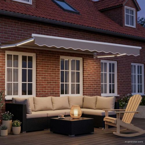 Ръчен изтеглящ сенник с LED светлини Светлосив и бял 3,5 x 2 m