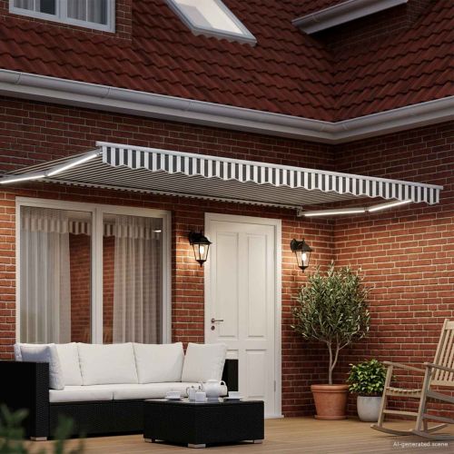 Ръчен изтеглящ сенник с LED светлини Антрацит и бяло 4 x 2 m