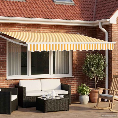 Ръчен изтеглящ сенник с LED светлини Жълт и бял 3 x 2,5 m